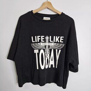 Tomboy Clothing Black Cropped 3/4 Sleeve T-Shirt Womens Size Large Streetwear